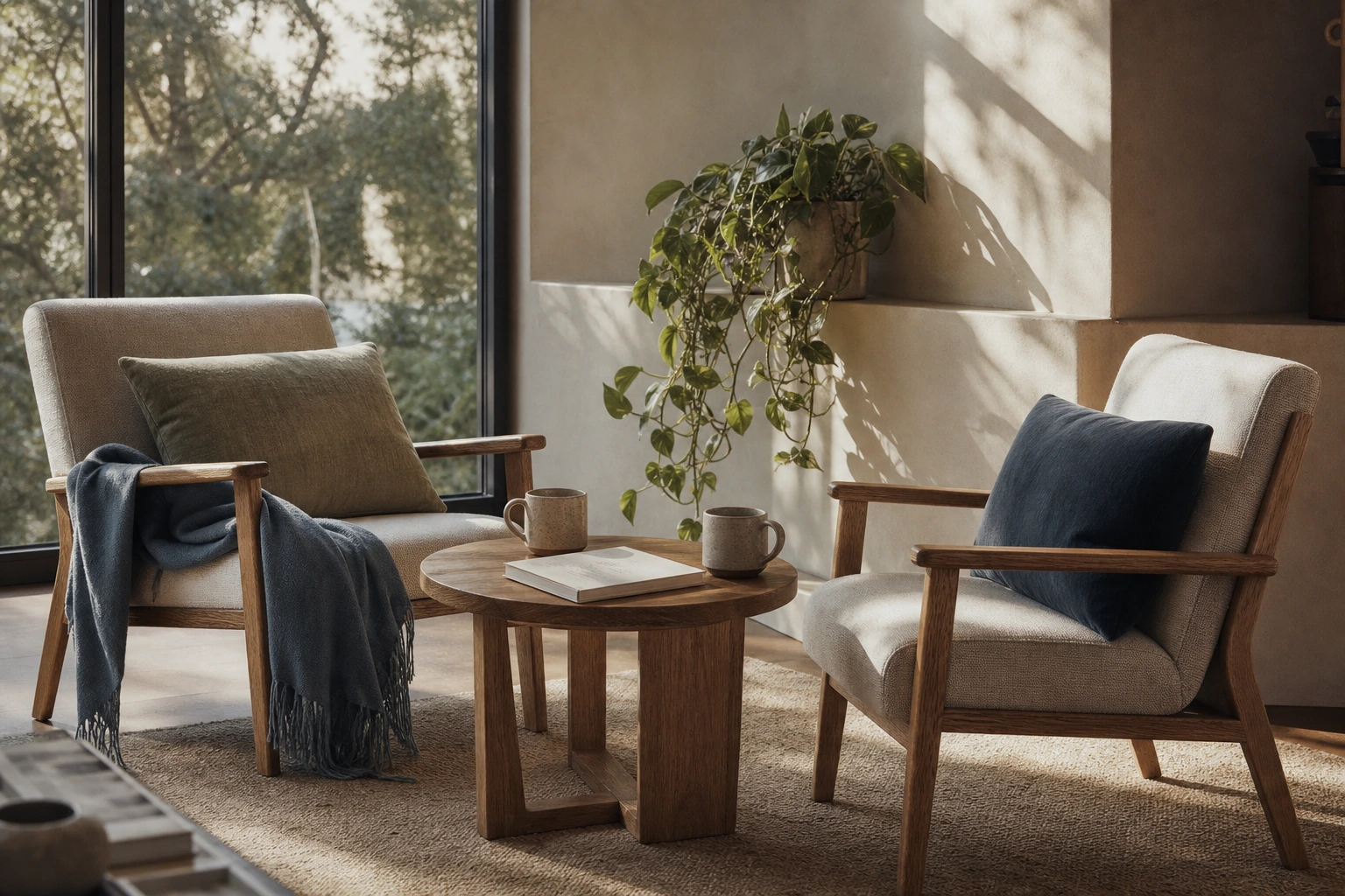 A warm, quiet room arranged for two people